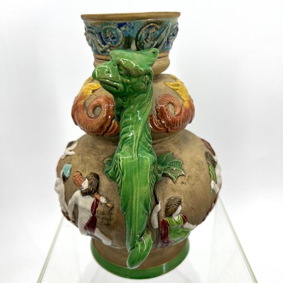 Czecho-Slovakia Erphila Art Pottery Vase Dragon Double Handles Czechosloval 858 - Picture 2 of 13